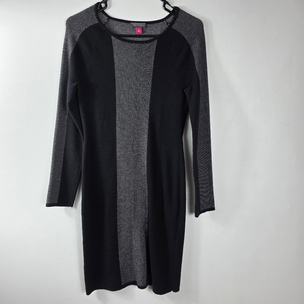 Vince Camuto Black Silver Chevron Fall Knit Sweater Dress XS‎